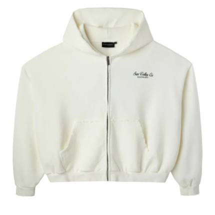 Raspberry Hills Sun Valley Zip Up White Hoodie